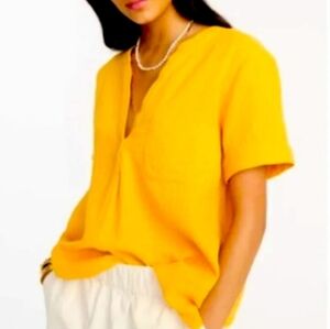 J. Crew V Neck Double Gauze Popover Shirt Fall Harvest Top Coastal Beach